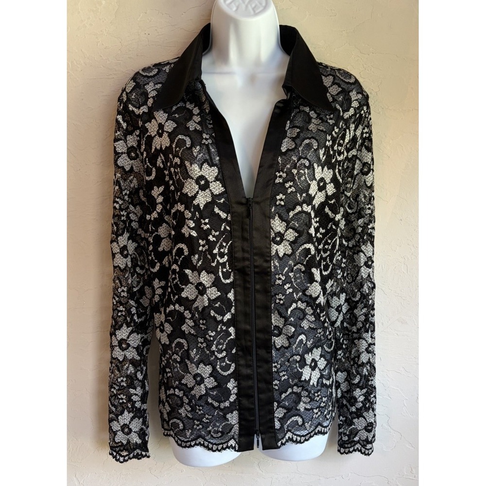 Vintage 90s Y2K Victor Costa Sheer Lace Top Jacket 1X Dark Romantic Evening Goth